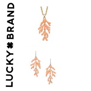 🐘 Lucky Brand Coral Necklace and Earrings Set